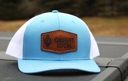 Caught Local Columbia Blue & White Leather Patch Hat