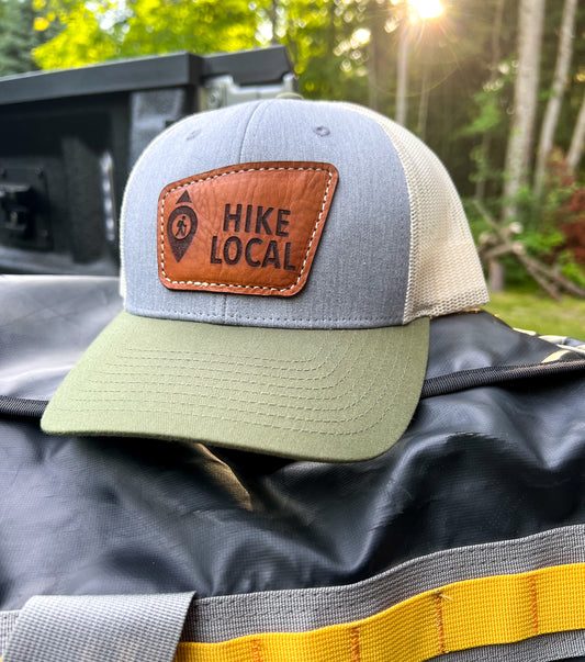 Hike Local Heather Grey, Birch & Army Olive Leather Patch Hat