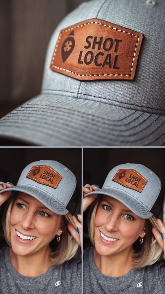 Shot Local Gray & Black Leather Patch Hat